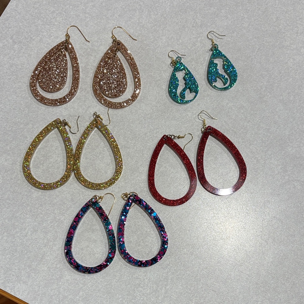 Glitter Teardrop Earrings - Assorted Colors Handmade